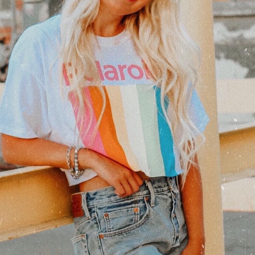 Polaroid Vintage Women’s Cropped White Graphic T-Shirt Size Large